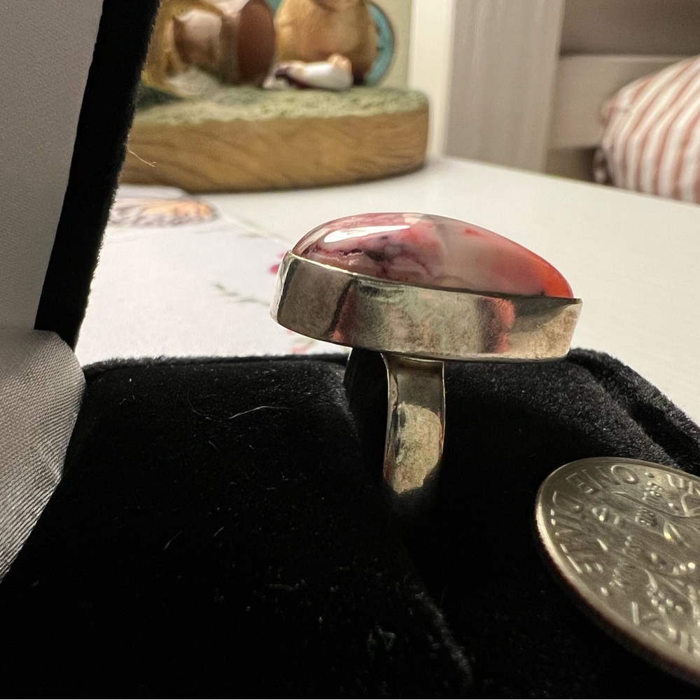 Teardrop Shaped Pink Opal Agate Dendrite Ring - Picture 5 of 8